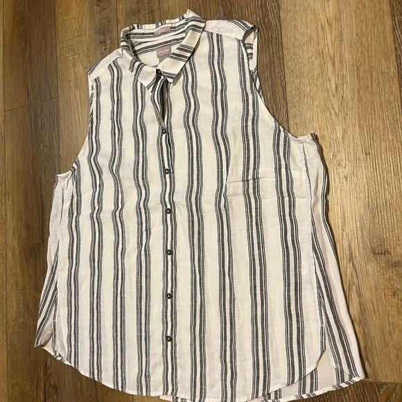 Chico’s No-Iron Linen Sleeveless Striped Tunic White Black Women’s Size 4 XXL - Picture 6 of 9